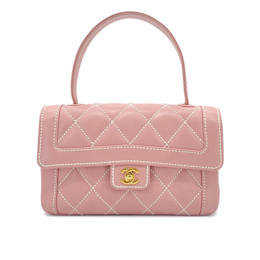 CHANEL VINTAGE WILDSTITCH HAND BAG PINK LEATHER 90275912