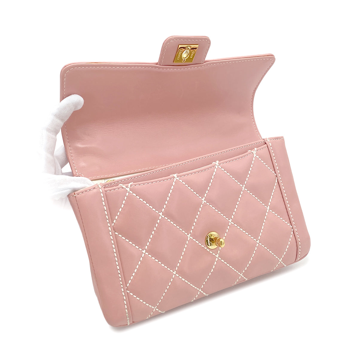 CHANEL VINTAGE WILDSTITCH HAND BAG PINK LEATHER 90275912