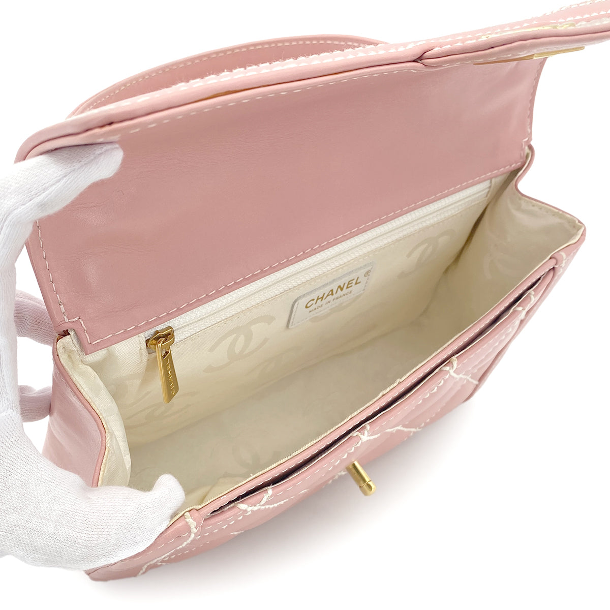 CHANEL VINTAGE WILDSTITCH HAND BAG PINK LEATHER 90275912