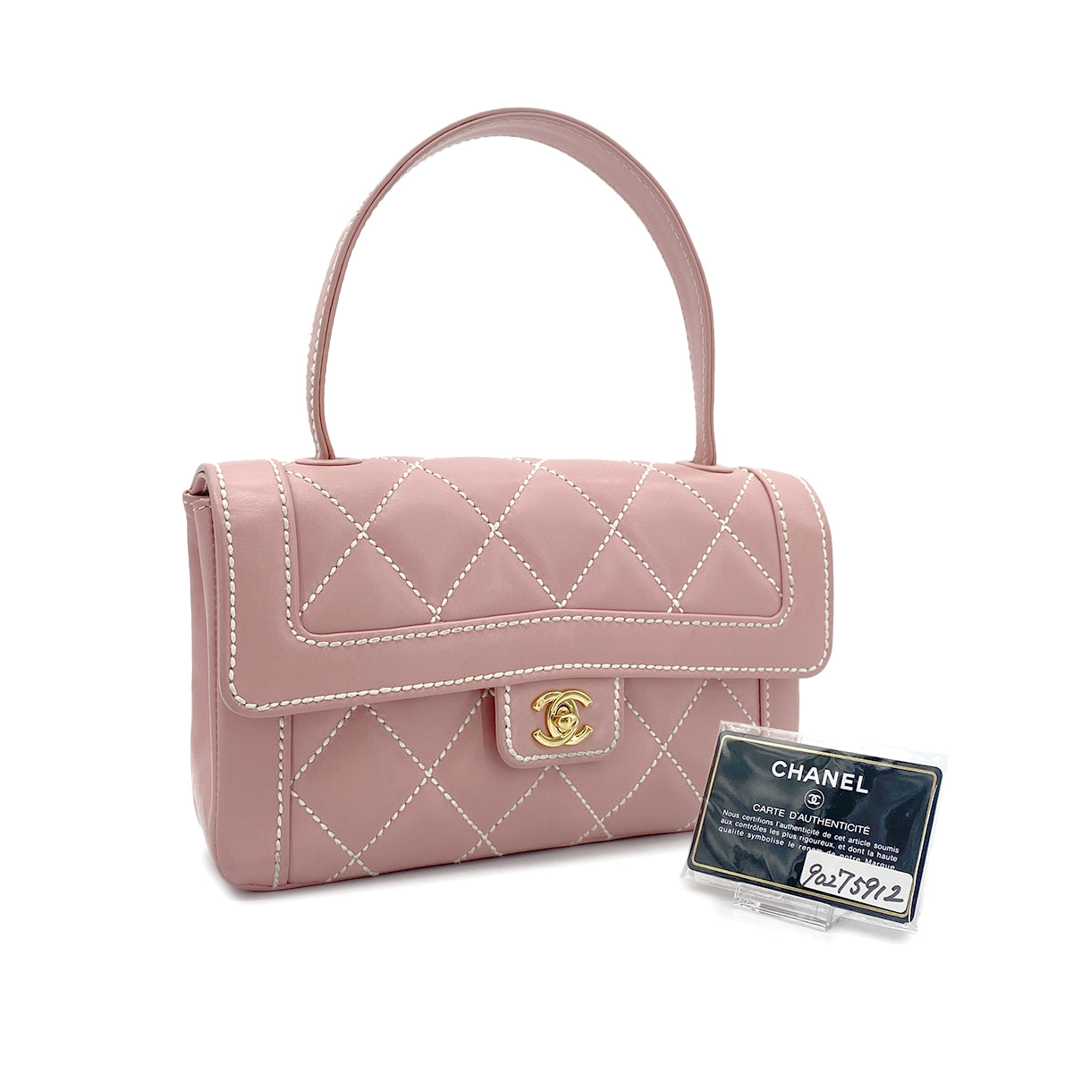 CHANEL VINTAGE WILDSTITCH HAND BAG PINK LEATHER 90275912