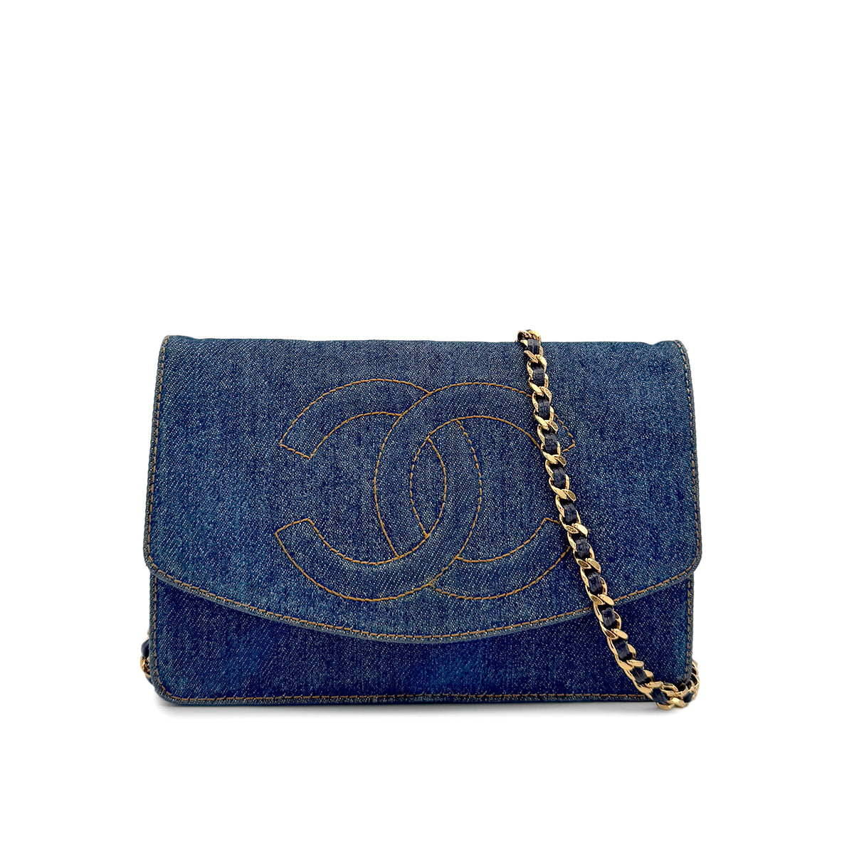 CHANEL VINTAGE COCOMARK CHAIN SHOULDER WALLET BLUE DENIM 90275922