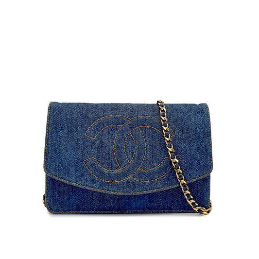 CHANEL VINTAGE COCOMARK CHAIN SHOULDER WALLET BLUE DENIM 90275922