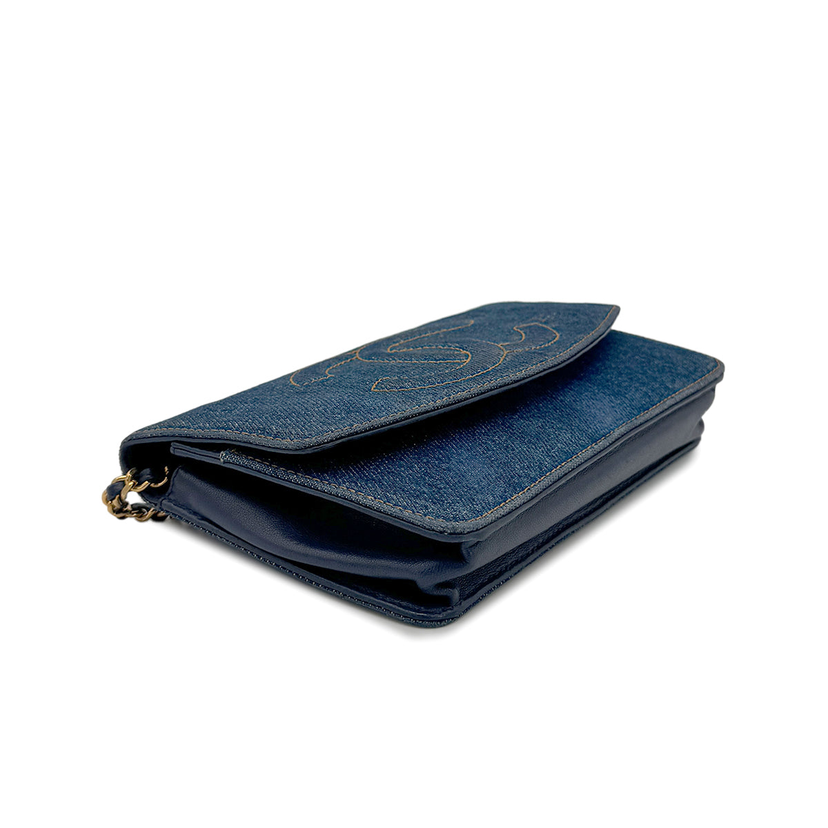CHANEL VINTAGE COCOMARK CHAIN SHOULDER WALLET BLUE DENIM 90275922