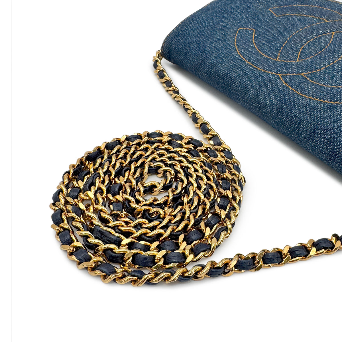 CHANEL VINTAGE COCOMARK CHAIN SHOULDER WALLET BLUE DENIM 90275922