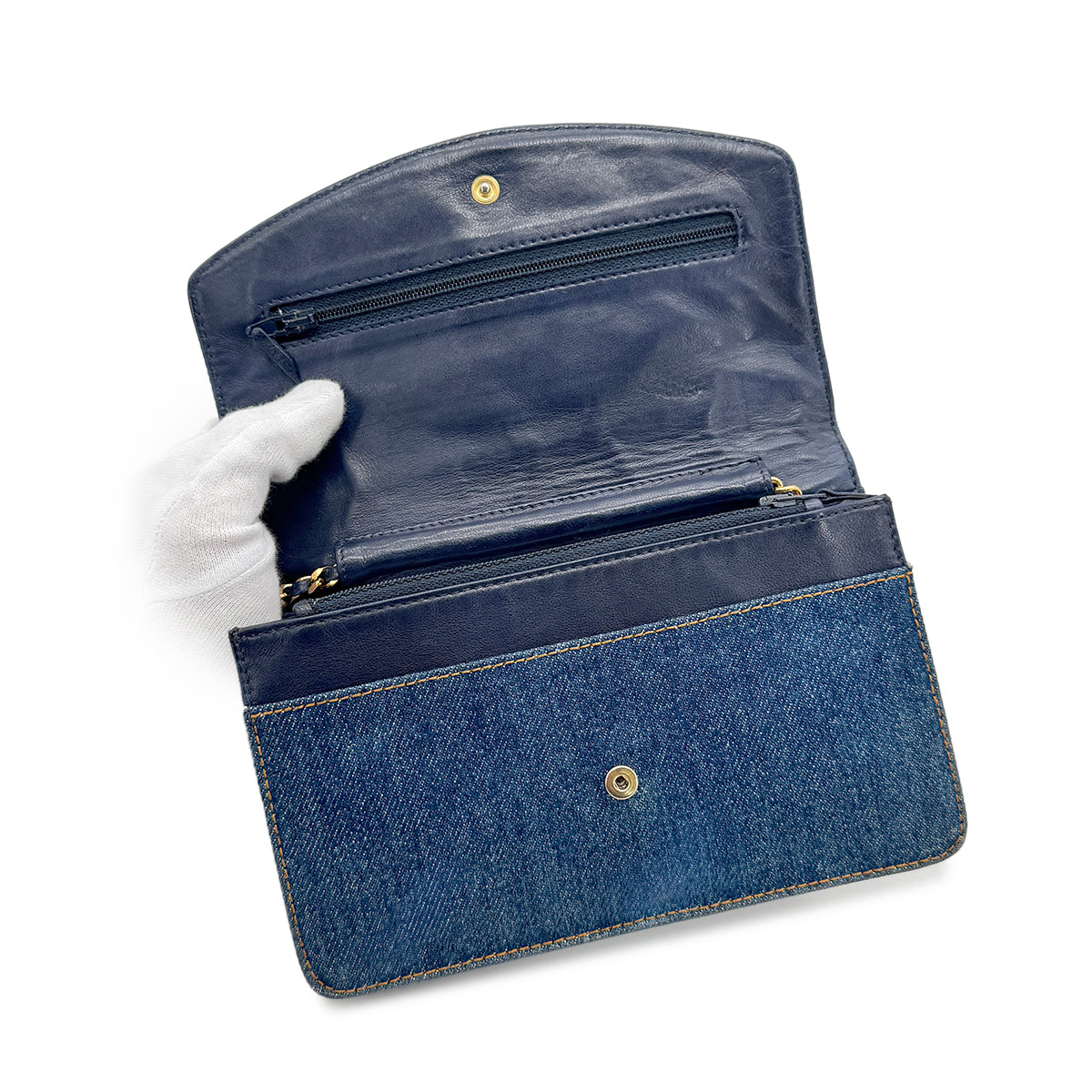 CHANEL VINTAGE COCOMARK CHAIN SHOULDER WALLET BLUE DENIM 90275922