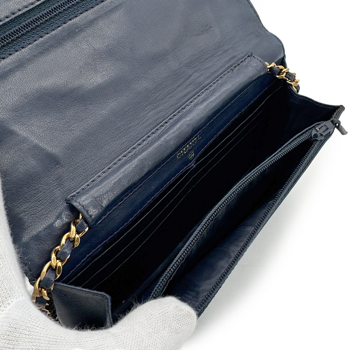 CHANEL VINTAGE COCOMARK CHAIN SHOULDER WALLET BLUE DENIM 90275922