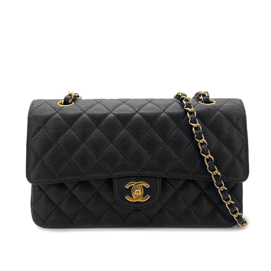 CHANEL CLASSIC FLAP MEDIUM CHAIN SHOULDER BAG BLACK CAVIAR SKIN 90275975
