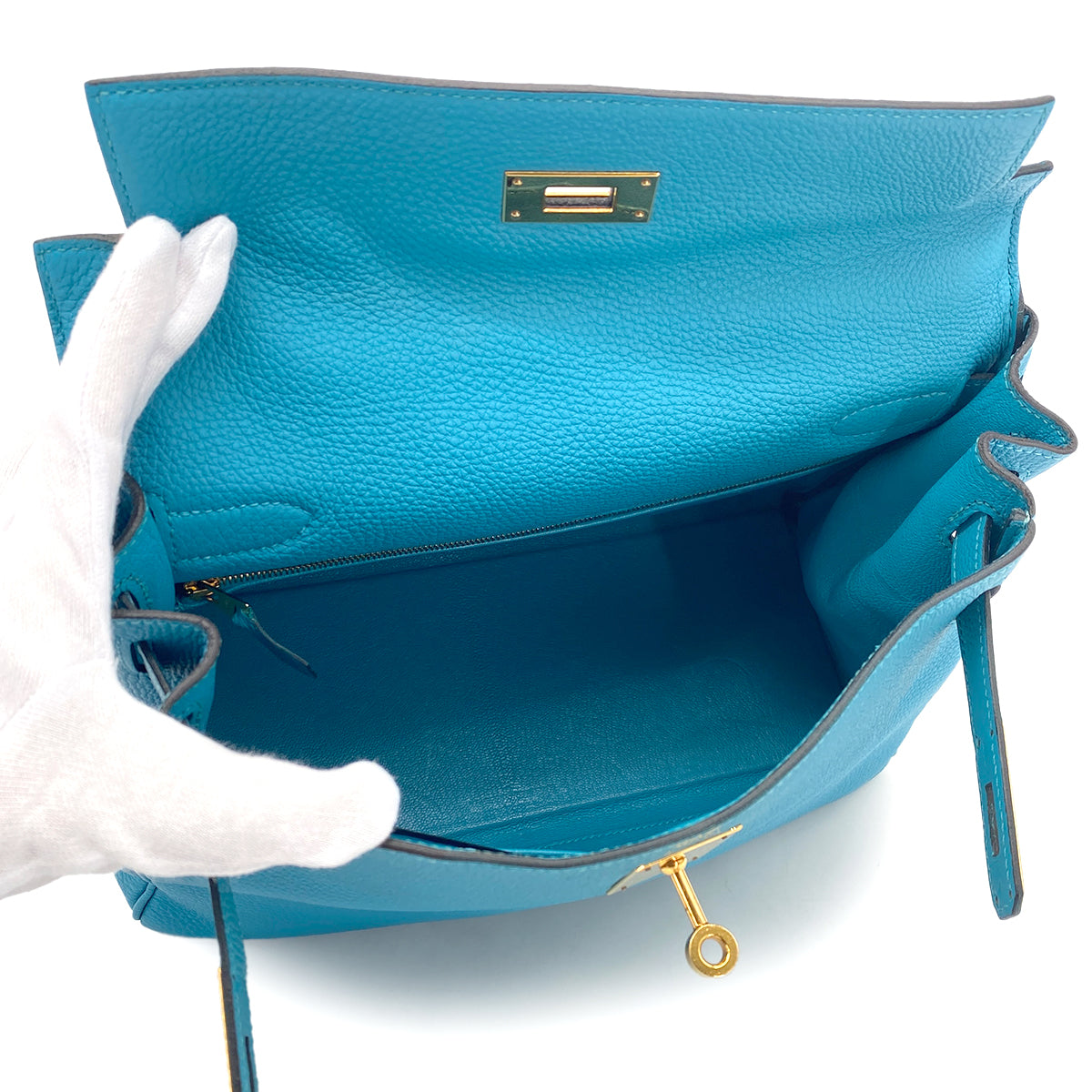 HERMES KELLY 28 RETOURNE TURQUOISE TOGO HAND SHOULDER BAG □R GHW 90275976