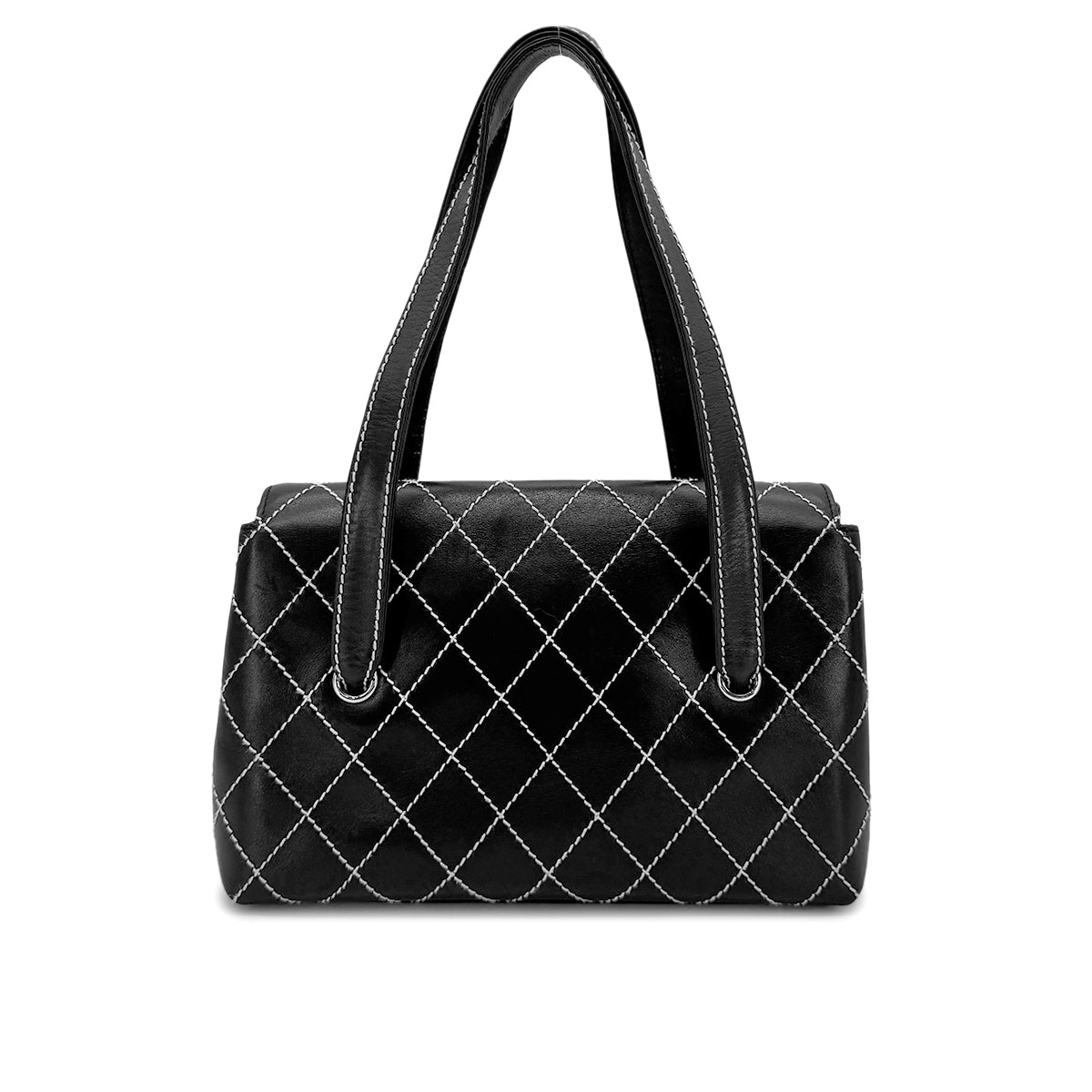 CHANEL VINTAGE WILD STITCH SHOULDER BAG BLACK LEATHER 90276256