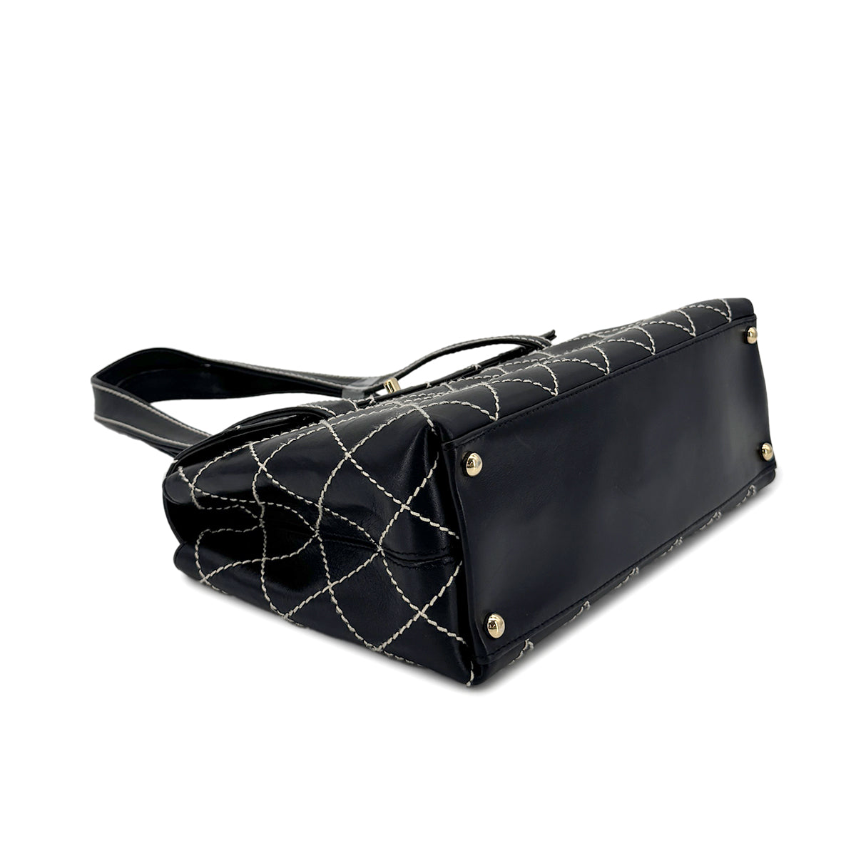 CHANEL VINTAGE WILD STITCH SHOULDER BAG BLACK LEATHER 90276256