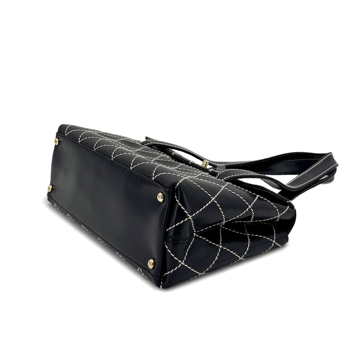 CHANEL VINTAGE WILD STITCH SHOULDER BAG BLACK LEATHER 90276256