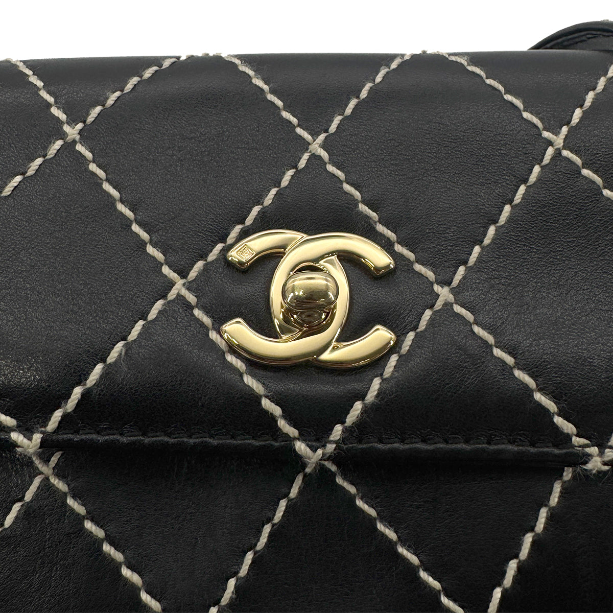 CHANEL VINTAGE WILD STITCH SHOULDER BAG BLACK LEATHER 90276256