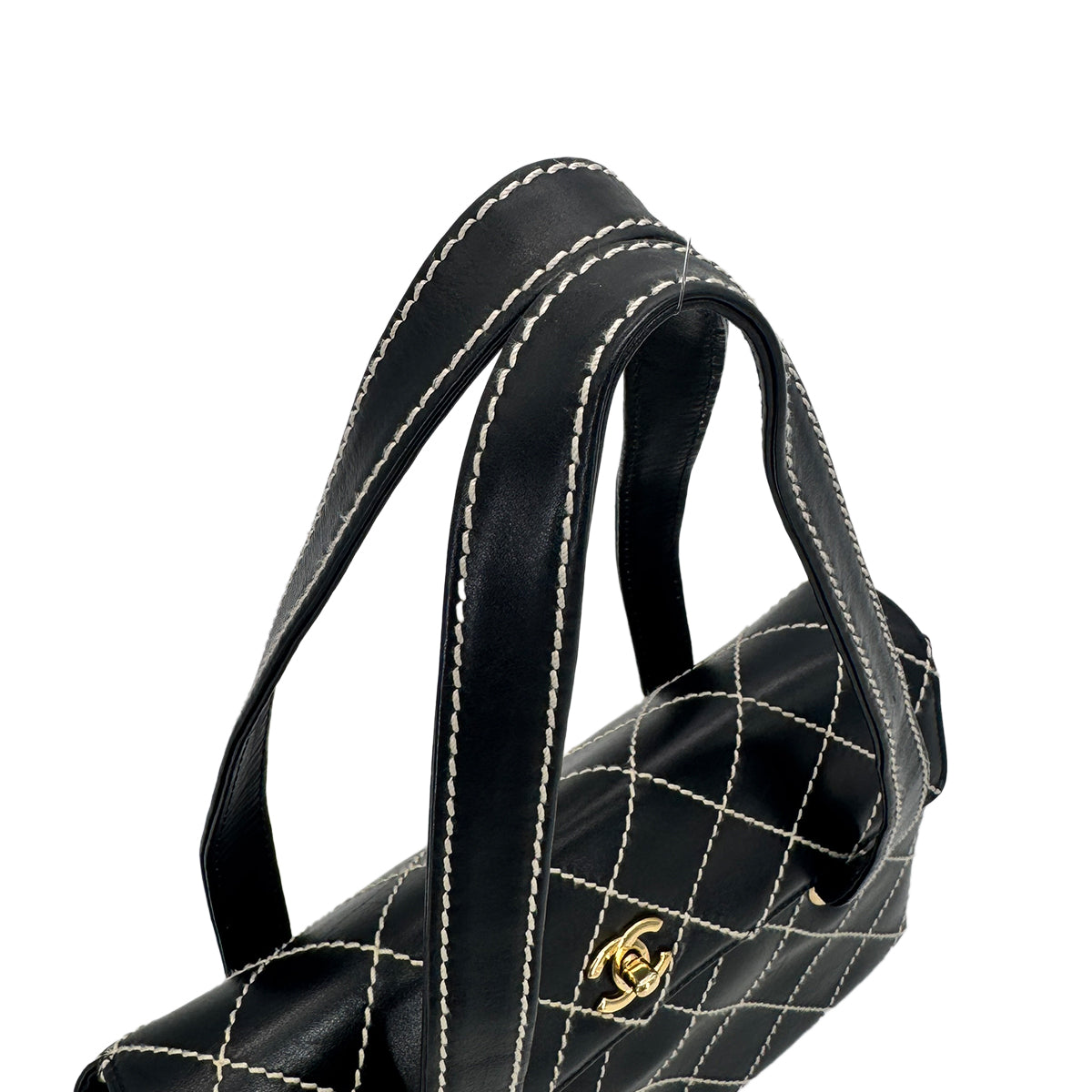 CHANEL VINTAGE WILD STITCH SHOULDER BAG BLACK LEATHER 90276256