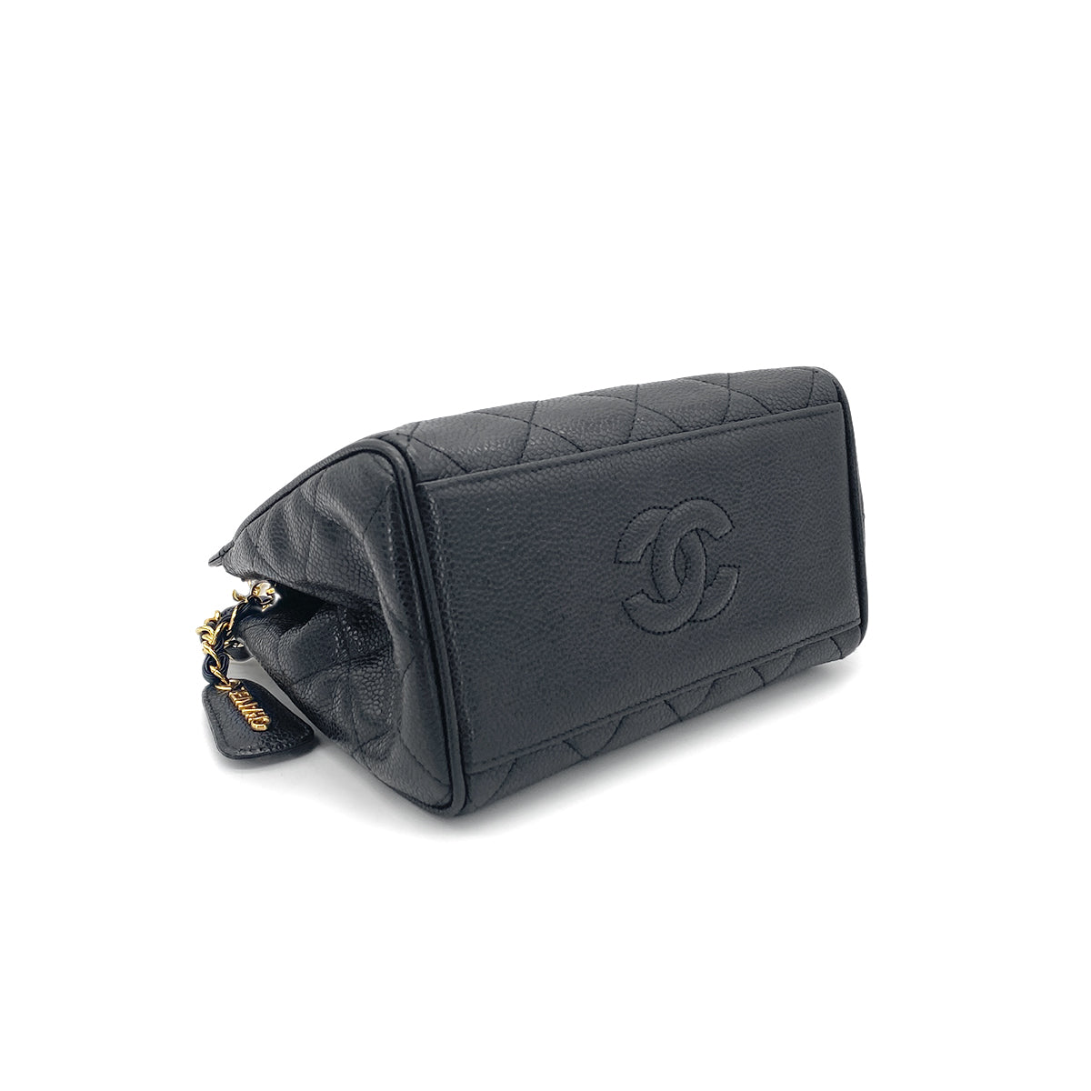 CHANEL VINTAGE MATELASSE CHAIN SHOULDER BAG BLACK CAVIAR SKIN 90276341