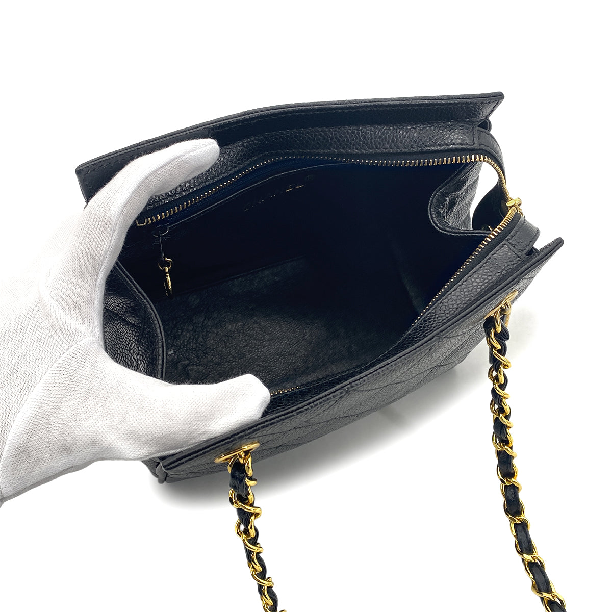 CHANEL VINTAGE MATELASSE CHAIN SHOULDER BAG BLACK CAVIAR SKIN 90276341