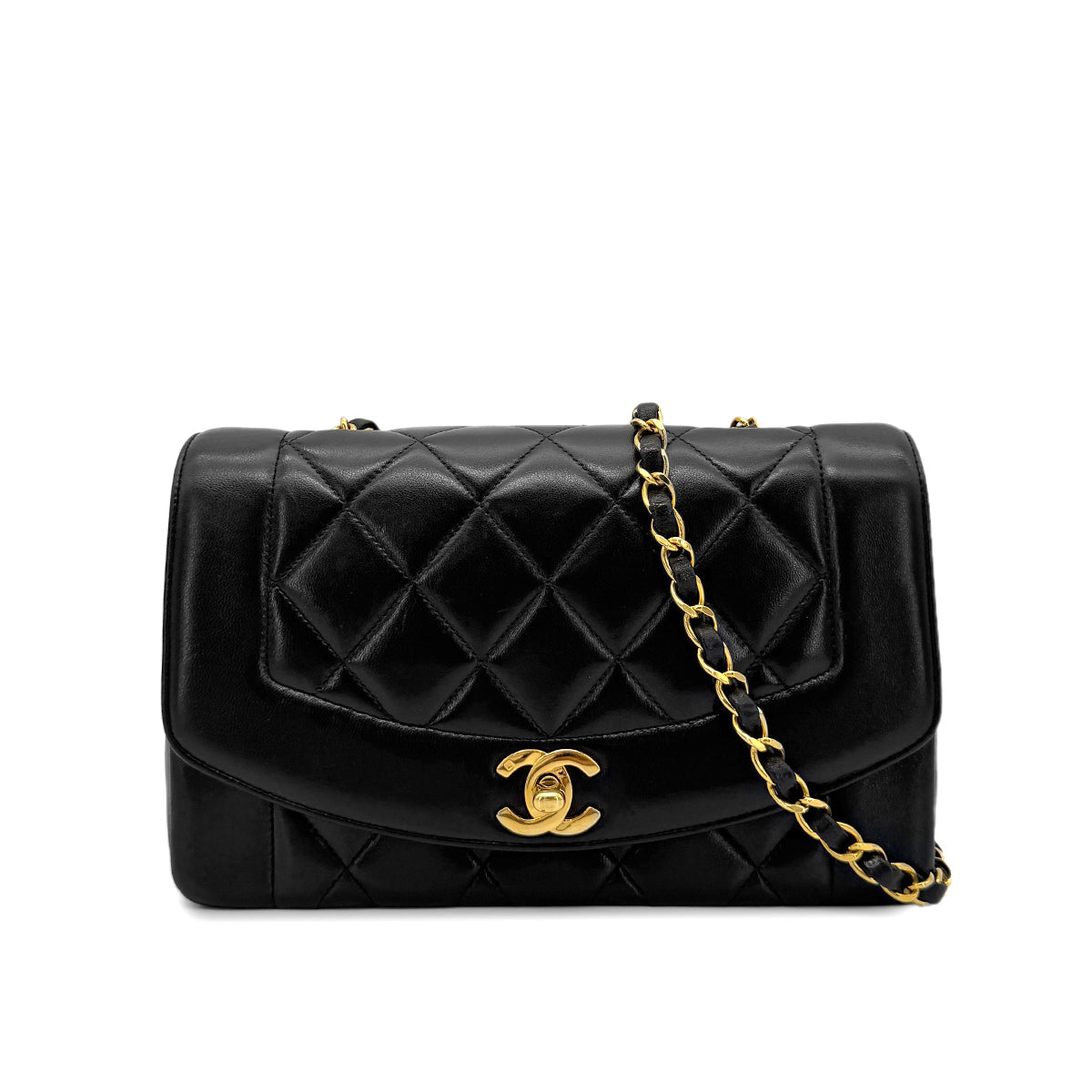 CHANEL VINTAGE DIANA SMALL CHAIN SHOULDER BAG BLACK LAMB SKIN 90276343