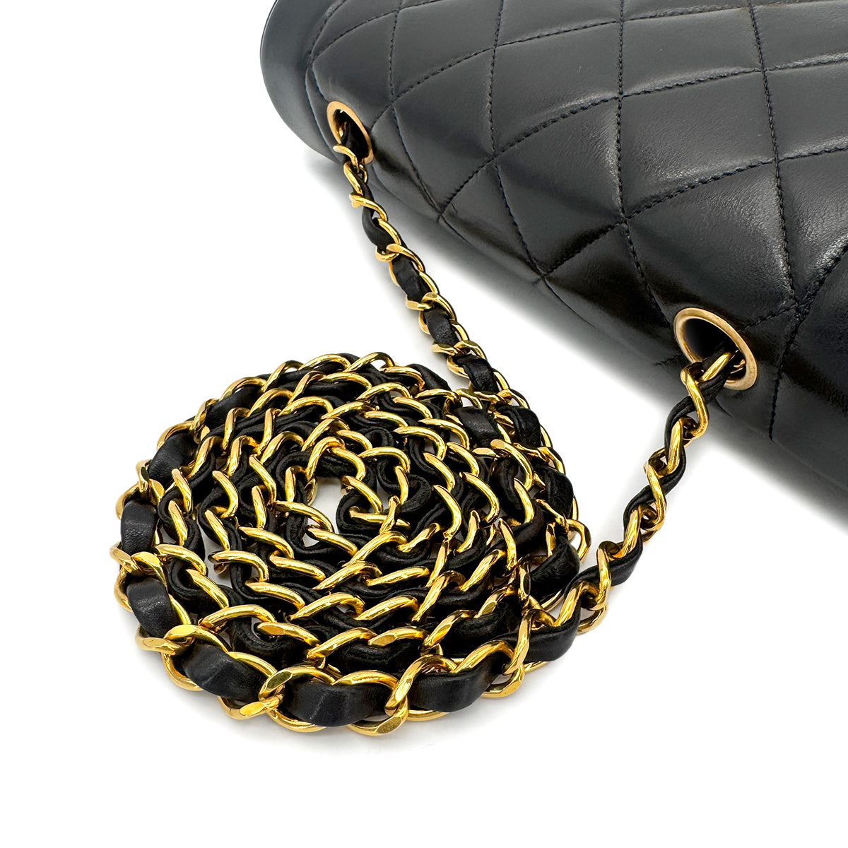 CHANEL VINTAGE DIANA SMALL CHAIN SHOULDER BAG BLACK LAMB SKIN 90276343