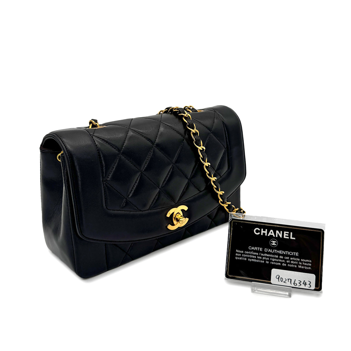 CHANEL VINTAGE DIANA SMALL CHAIN SHOULDER BAG BLACK LAMB SKIN 90276343