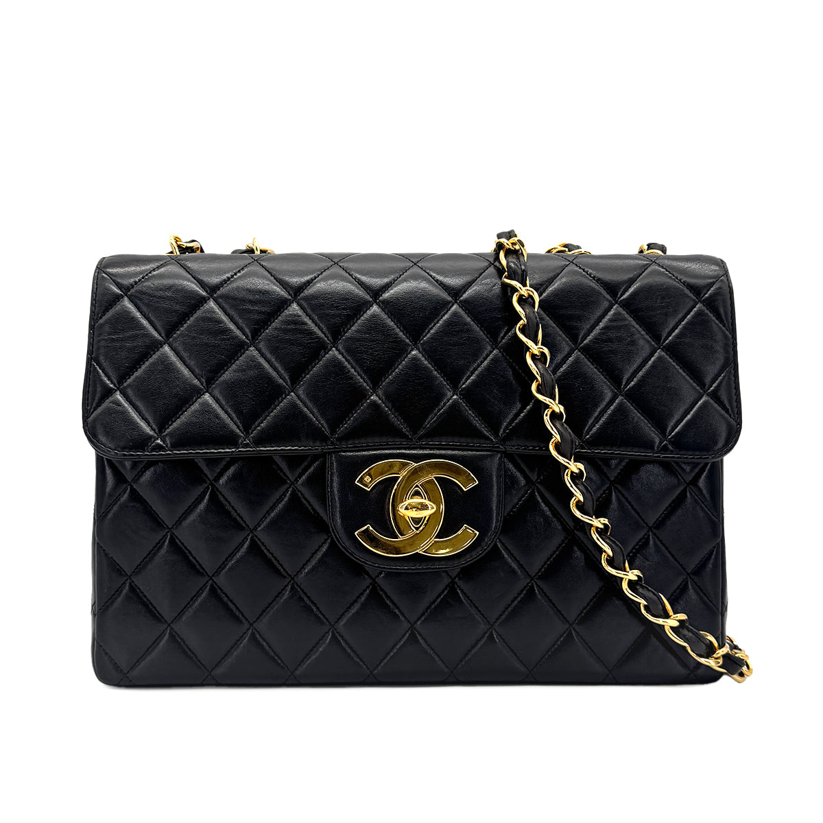CHANEL VINTAGE JUMBO MATELASSE 30 CHAIN SHOULDER BAG BLACK LAMB SKIN 90276346