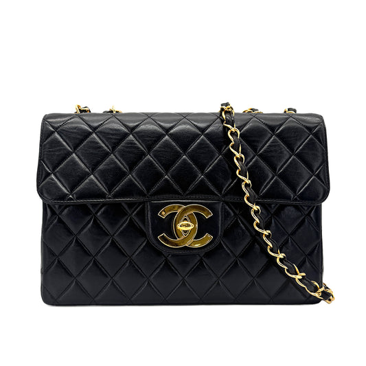 CHANEL VINTAGE JUMBO MATELASSE 30 CHAIN SHOULDER BAG BLACK LAMB SKIN 90276346