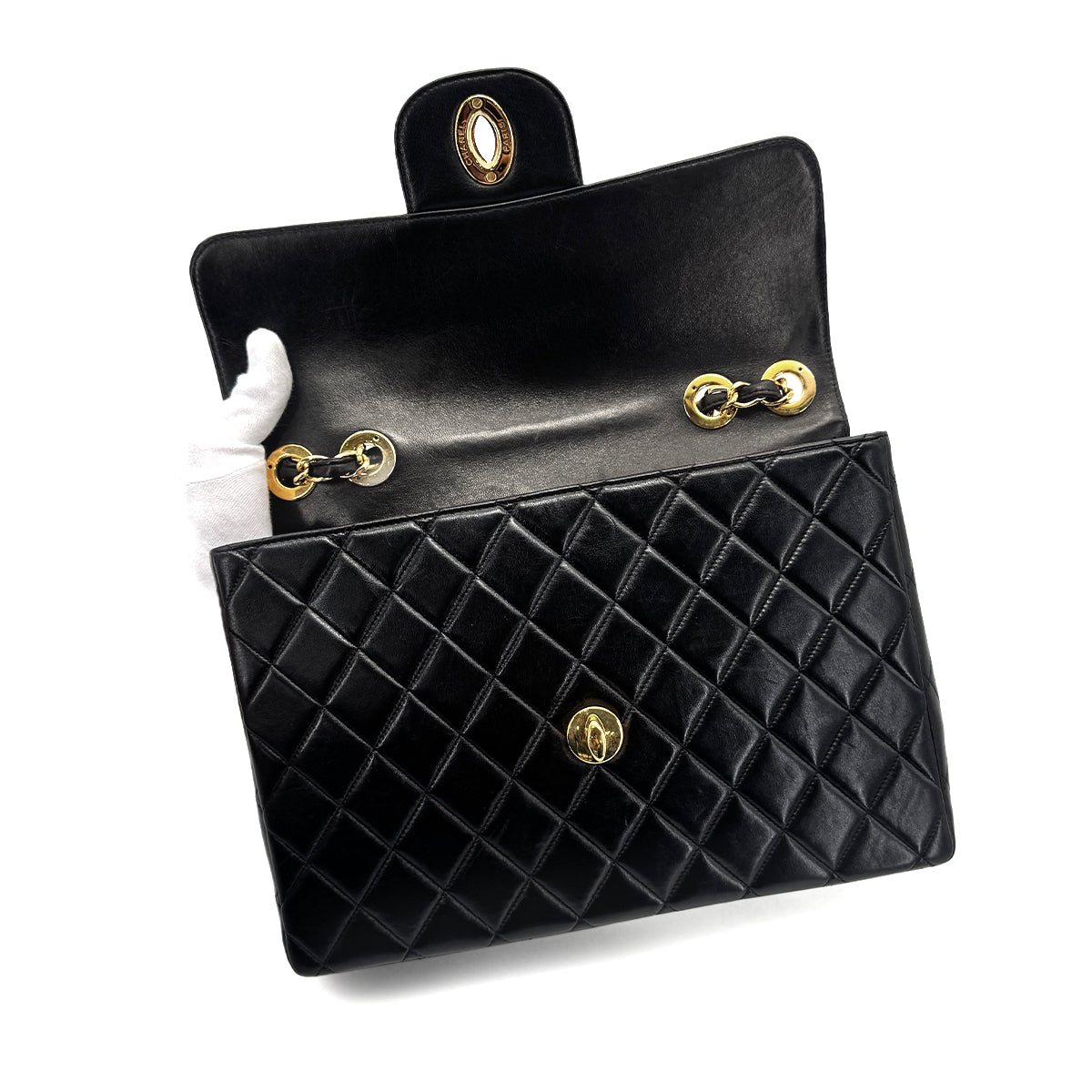 CHANEL VINTAGE JUMBO MATELASSE 30 CHAIN SHOULDER BAG BLACK LAMB SKIN 90276346