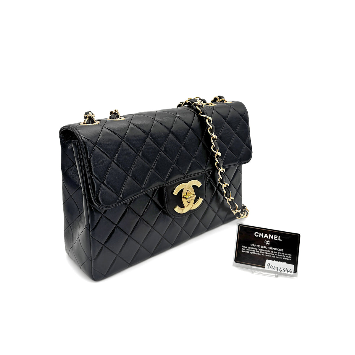 CHANEL VINTAGE JUMBO MATELASSE 30 CHAIN SHOULDER BAG BLACK LAMB SKIN 90276346