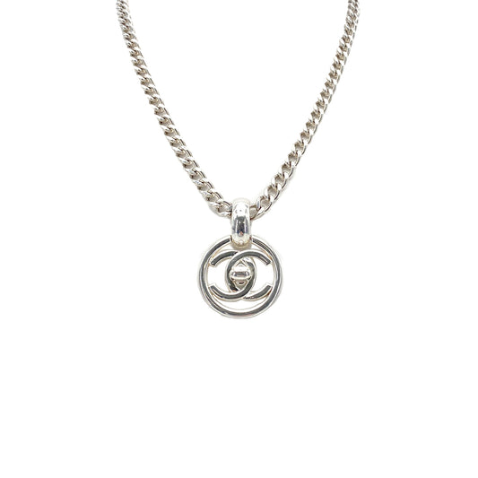 CHANEL VINTAGE NECKLACE COCOMARK TURN LOCK SILVER ACCESSORY 90276357