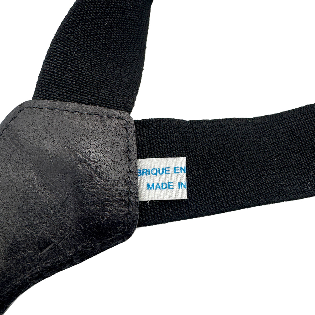 CHANEL VINTAGE SUSPENDER LOGO BLACK WHITE CANVAS LEATHER 90276359