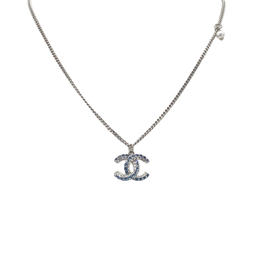 CHANEL NECKLACE COCOMARK RHINESTONE BLUE SILVER ACCESSORY F19P 90276362
