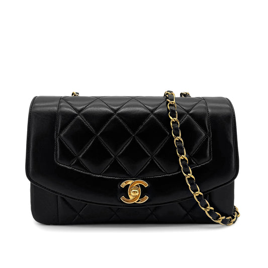 CHANEL VINTAGE DIANA SMALL CHAIN SHOULDER BAG BLACK LAMB SKIN 90276363