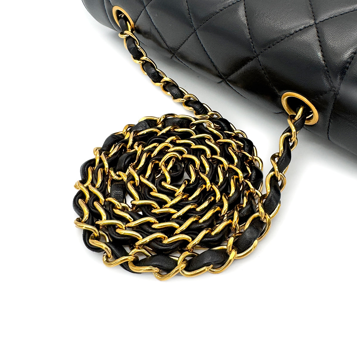 CHANEL VINTAGE DIANA SMALL CHAIN SHOULDER BAG BLACK LAMB SKIN 90276363