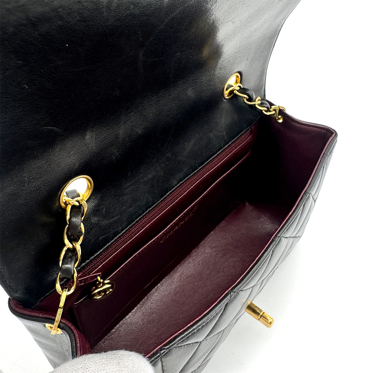 CHANEL VINTAGE DIANA SMALL CHAIN SHOULDER BAG BLACK LAMB SKIN 90276363