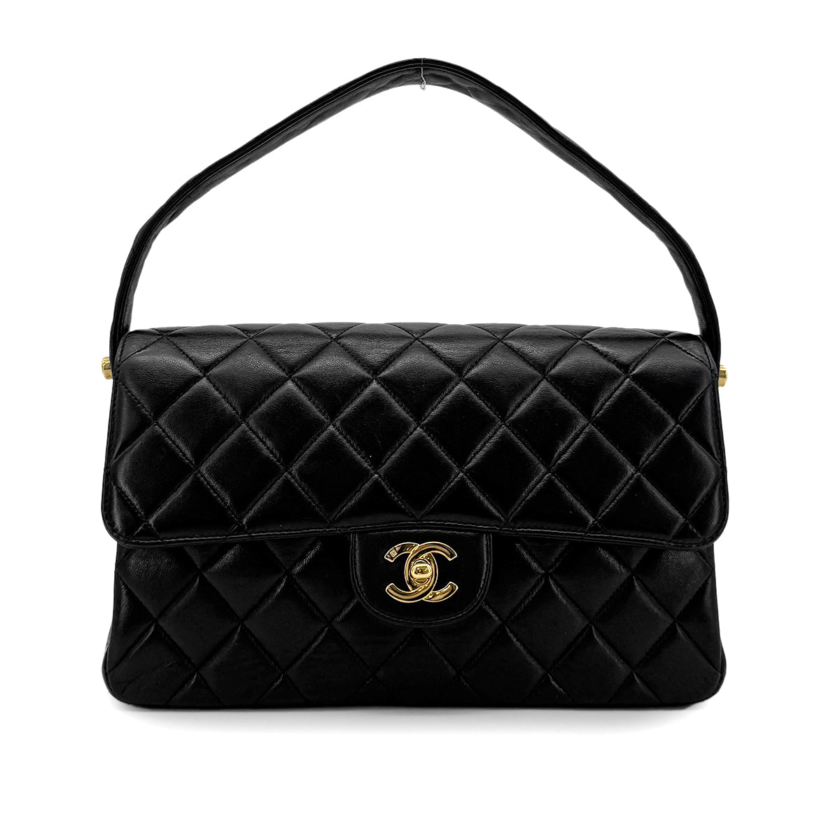 CHANEL VINTAGE W FACE CHAIN HAND BAG BLACK LAMB SKIN 90276374