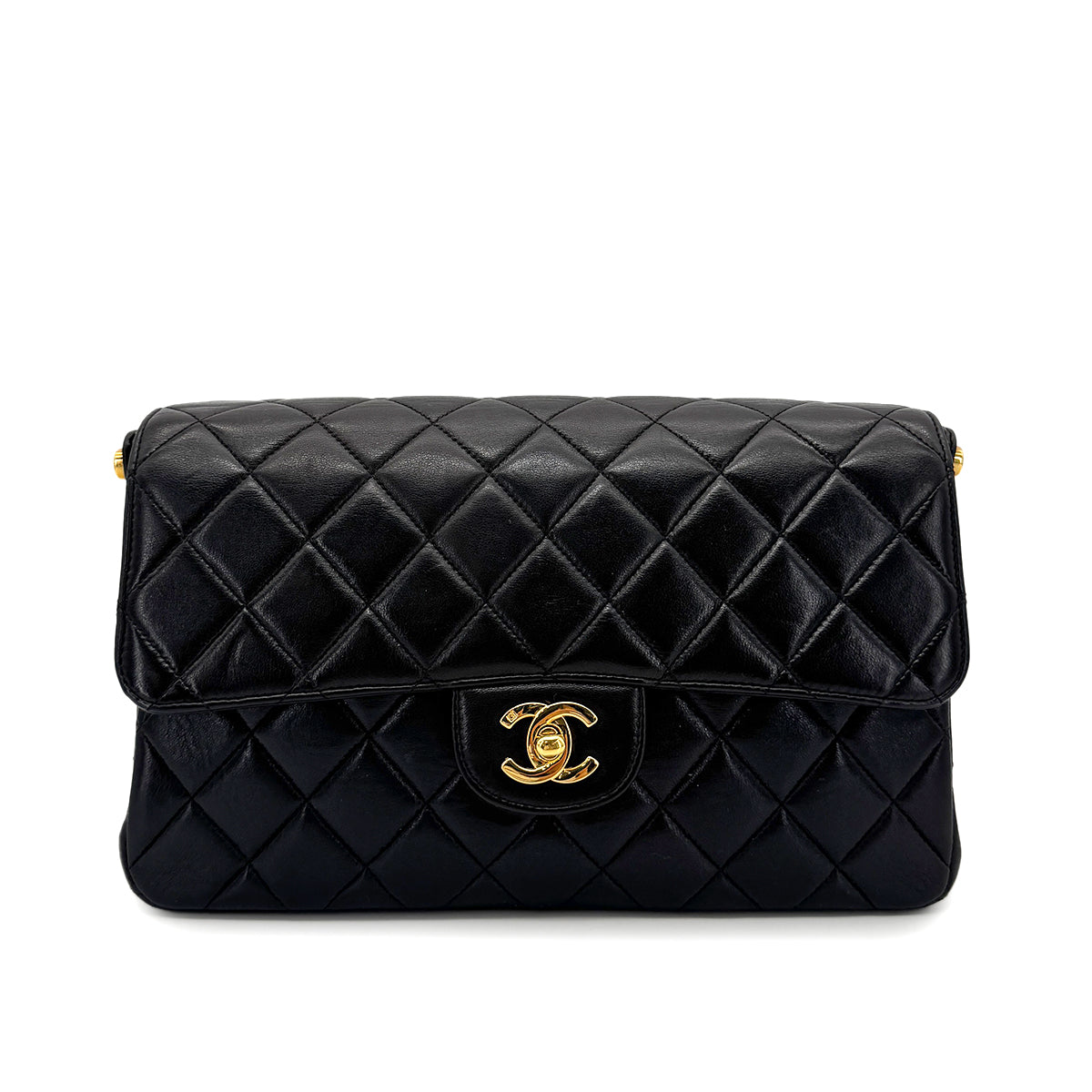 CHANEL VINTAGE W FACE CHAIN HAND BAG BLACK LAMB SKIN 90276374