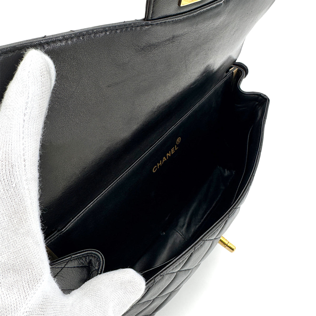 CHANEL VINTAGE W FACE CHAIN HAND BAG BLACK LAMB SKIN 90276374