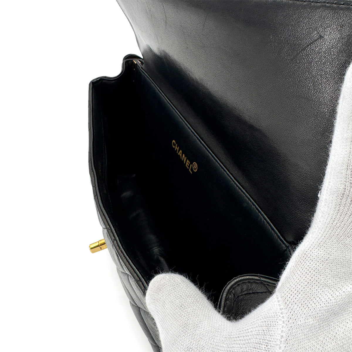 CHANEL VINTAGE W FACE CHAIN HAND BAG BLACK LAMB SKIN 90276374