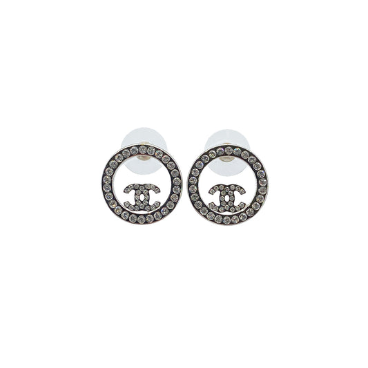 CHANEL EARRINGS COCOMARK RHINESTONE CIRCLE SILVER ACCESSORY B24V 90276375