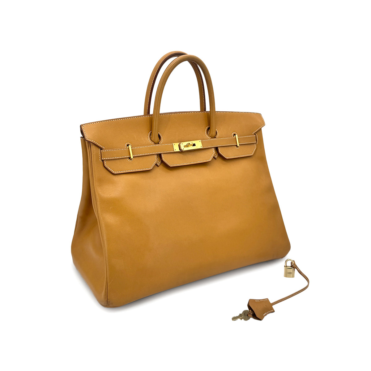 HERMES BIRKIN 40 NATURAL VALENIA HAND BAG 〇W GHW 90276382