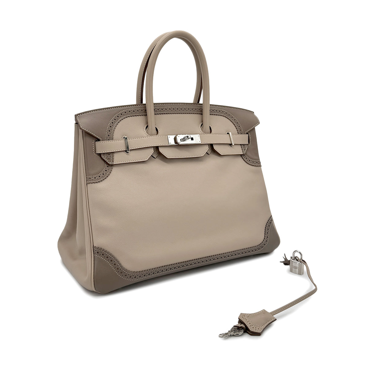 HERMES BIRKIN 35 GHILLIES ARGILE ETOUPE SWIFT HAND BAG □O SHW 90276390