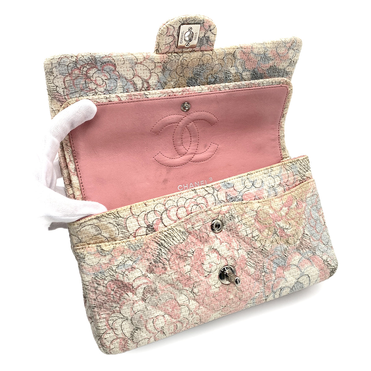 CHANEL MATELASSE CAMELLIA CHAIN SHOULDER BAG MULTICOLOR TWEED 90276393