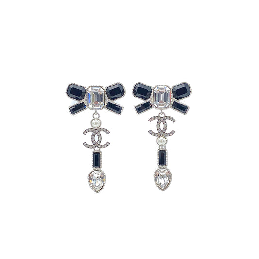 CHANEL EARRINGS COCOMARK RIBBON RHINESTONE PEARL ACCESSORY B23K 90276395