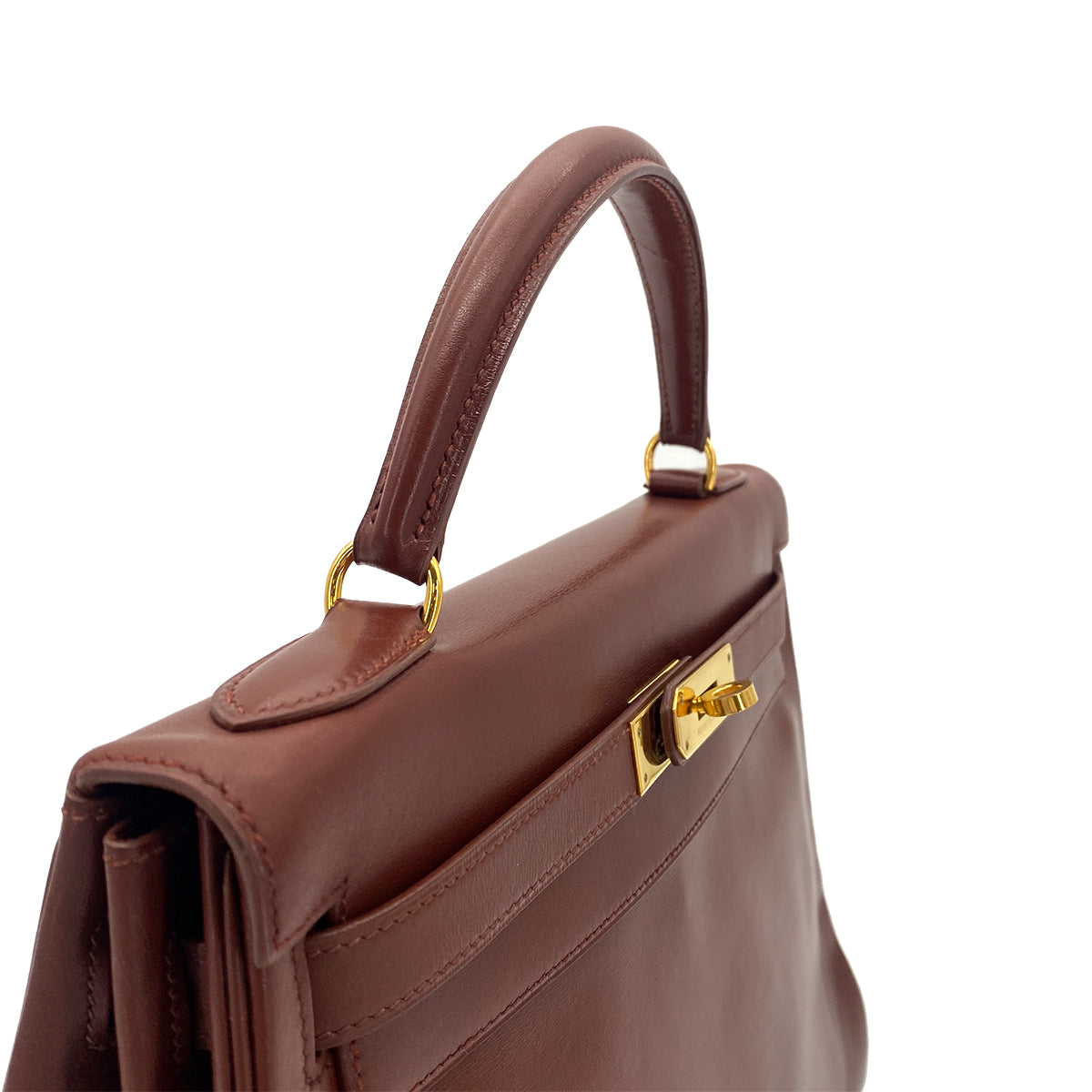 HERMES KELLY 32 RETOURNE BROWN BOXCALF 〇Y GHW 90276397