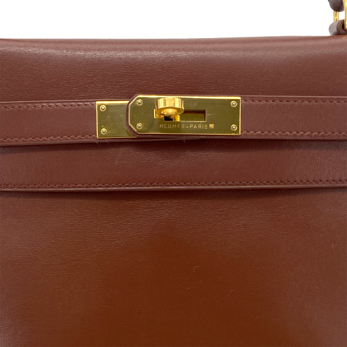 HERMES KELLY 32 RETOURNE BROWN BOXCALF 〇Y GHW 90276397