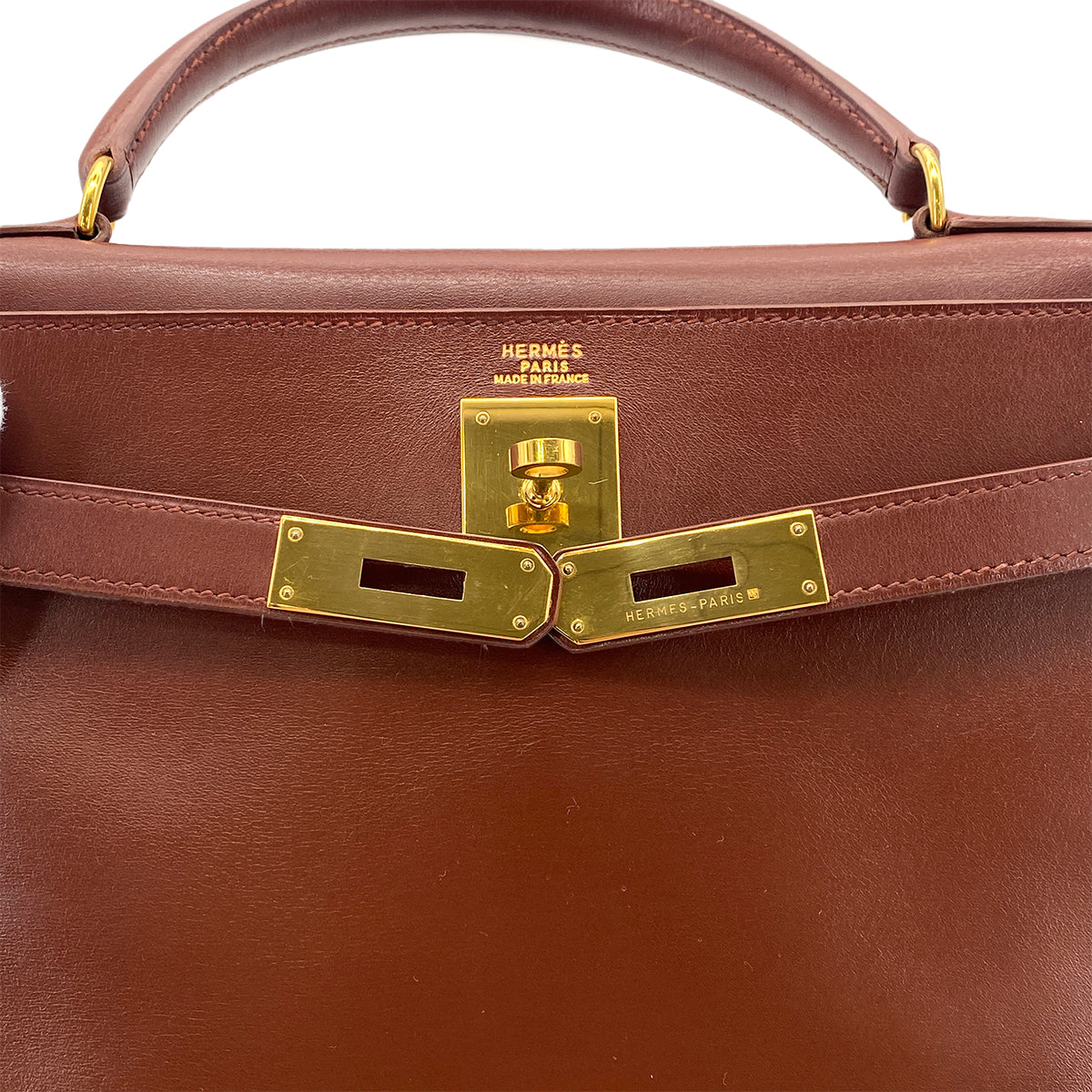 HERMES KELLY 32 RETOURNE BROWN BOXCALF 〇Y GHW 90276397
