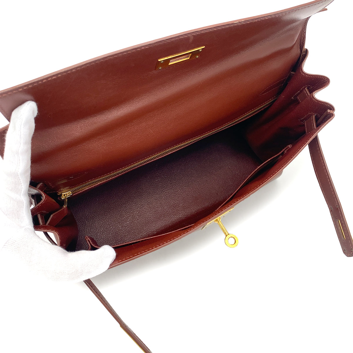 HERMES KELLY 32 RETOURNE BROWN BOXCALF 〇Y GHW 90276397