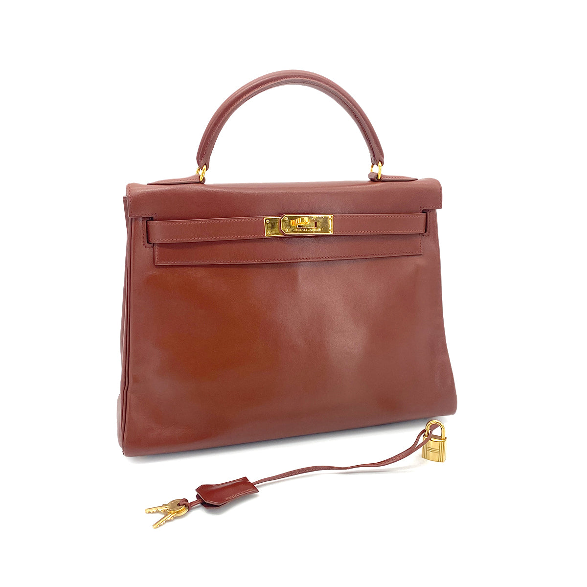 HERMES KELLY 32 RETOURNE BROWN BOXCALF 〇Y GHW 90276397