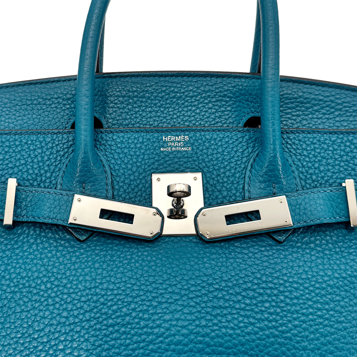 HERMES BIRKIN 30 TURQUOISE MYKONOS TAURILLON CLEMENCE HAND BAG □Q SHW 90276398