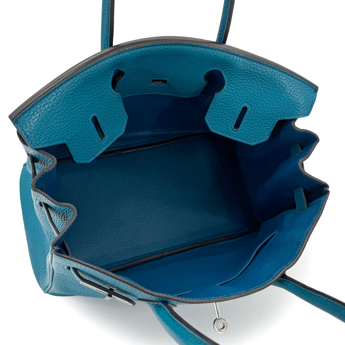 HERMES BIRKIN 30 TURQUOISE MYKONOS TAURILLON CLEMENCE HAND BAG □Q SHW 90276398