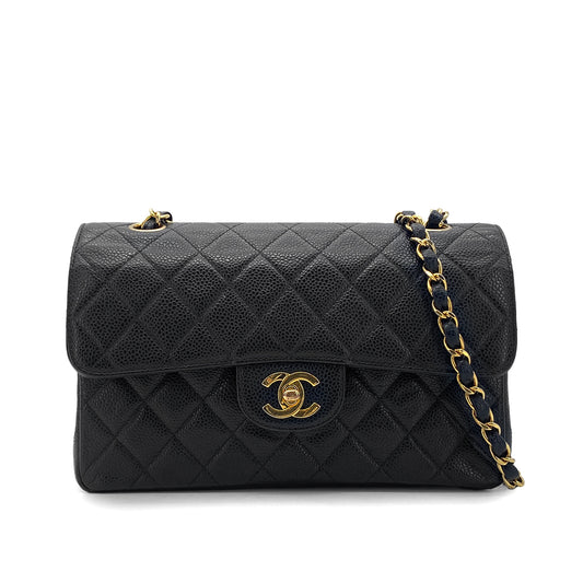 CHANEL VINTAGE CLASSIC FLAP SMALL CHAIN SHOULDER BAG BLACK CAVIAR SKIN 90276399