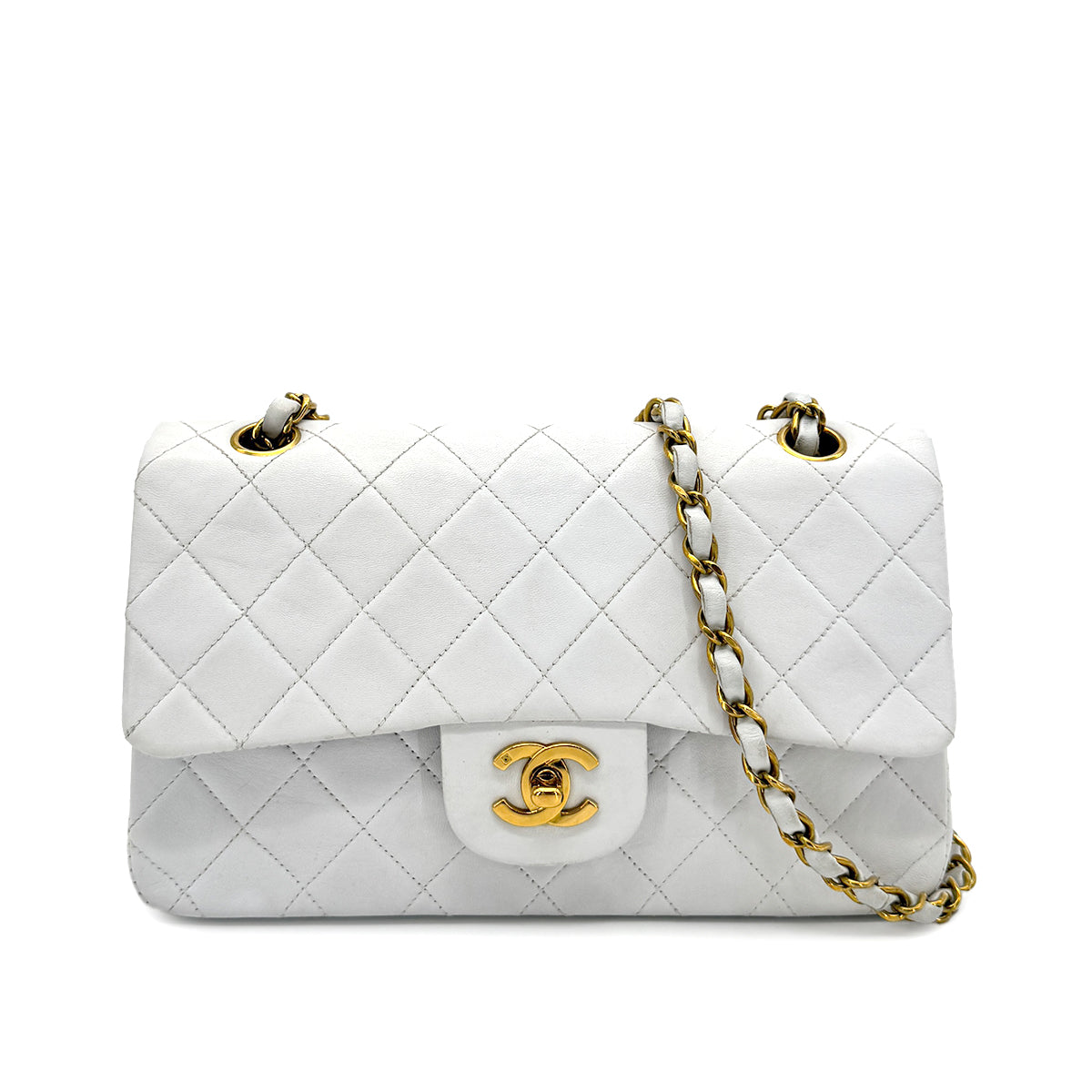 CHANEL VINTAGE CLASSIC FLAP SMALL CHAIN SHOULDER BAG WHITE LAMB SKIN 90276400